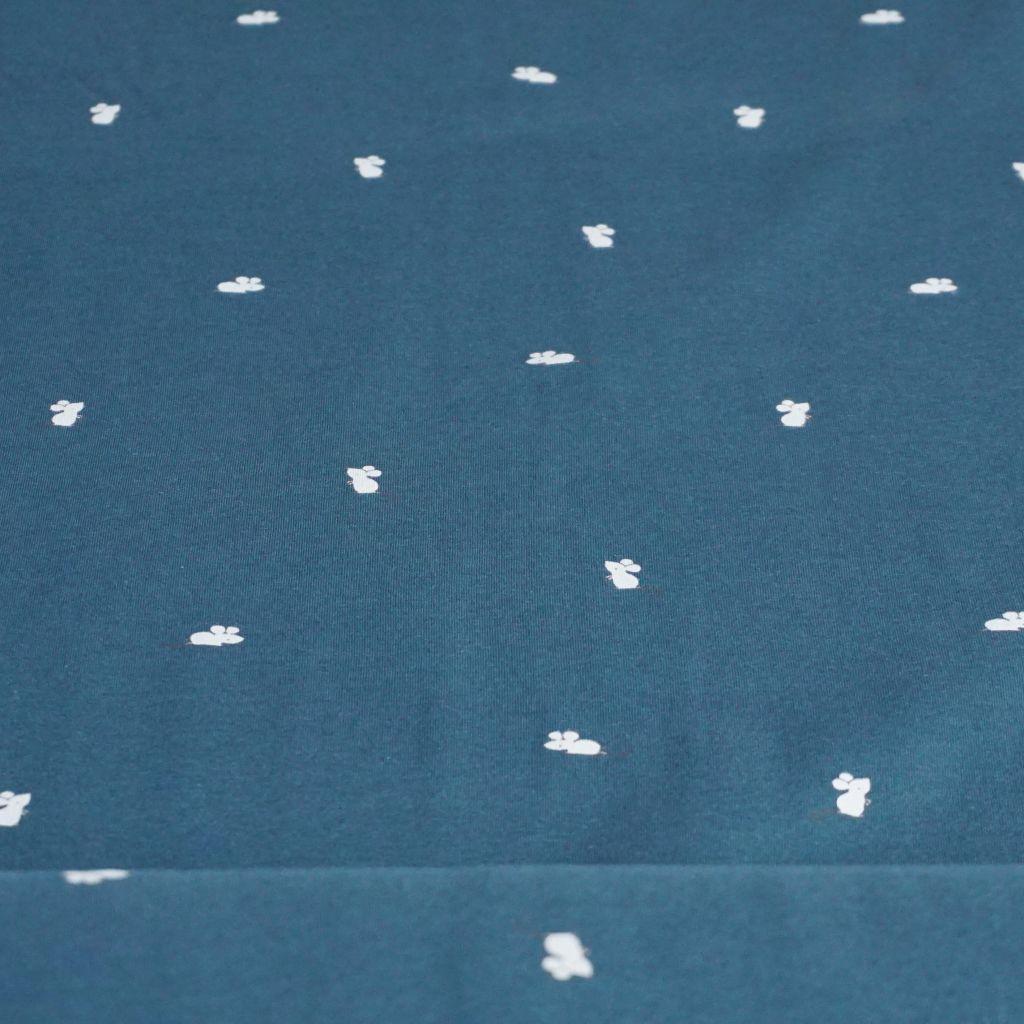 Baumwolljersey kleine Mäuse auf indigoblau